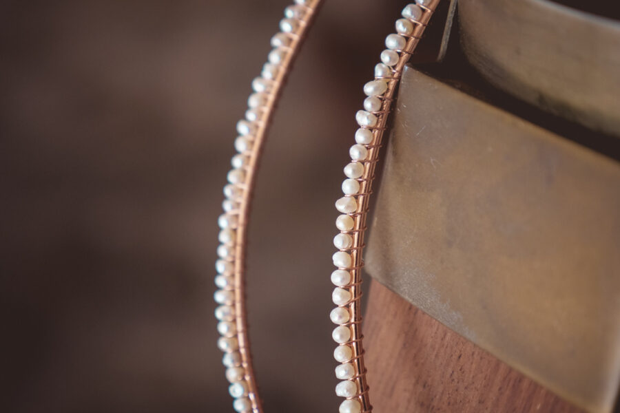 Ροζ  χρυσό στέφανα με μαργαριτάρια | στέφανα γάμου επίχρυσα από Velissaria.gr